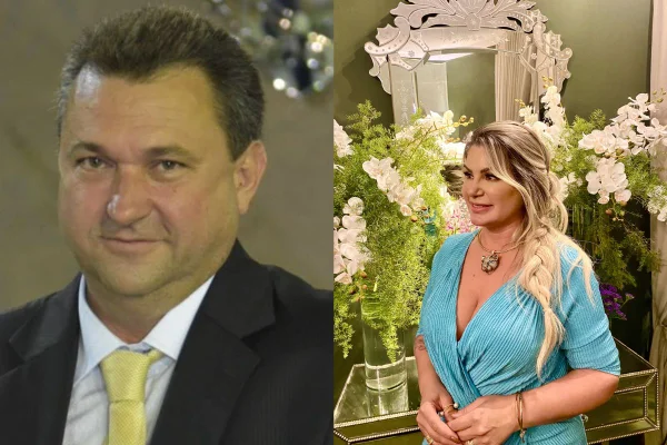 Imagem colorida mostra Lairto Luiz Piovesana Filho, prefeito de Itajobi, e a mulher Cristiane Angelita Goberski - Metrópoles