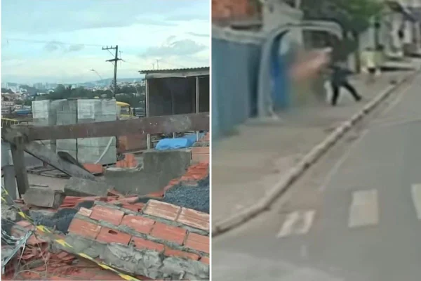 Imagem colorida mostra queda de muro que matou criança de 4 anos. Metrópoles