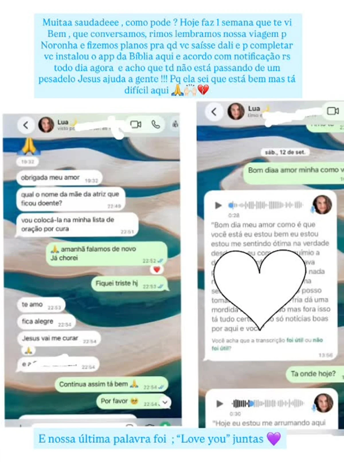 Lua Blanco e Marcela Nunes conversaram após a atriz descobrir a doença Lua Blanco e Marcela Nunes conversaram após a atriz descobrir a doença