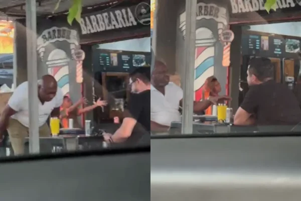 Colagem colorida do ex-chefe dos investigadores se encontrando com suspeito de planejar morte de promotor de Justiça do MPSP - Metrópoles