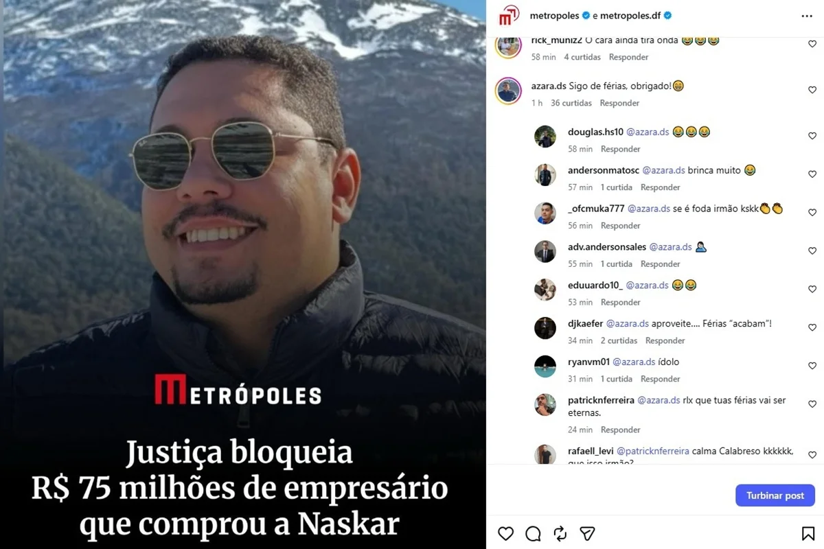 "Sigo de férias", respondeu Douglas, sobre a informação de bloqueio nas próprias contas bancárias "Sigo de férias", respondeu Douglas, sobre a informação de bloqueio nas próprias contas bancárias