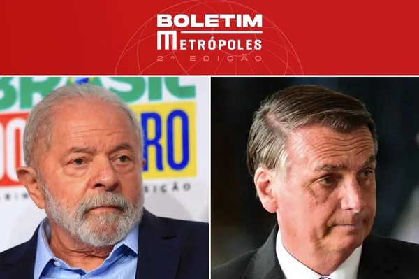 Imagem colorida de montagem feita com as fotos de Lula e Jair Bolsonaro, destaques do Boletim Metrópoles de 27/12/2022
