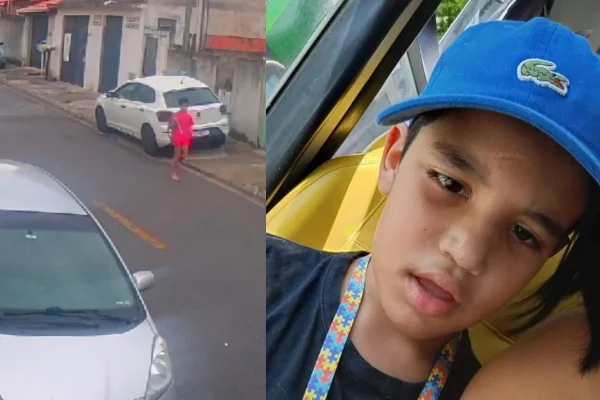 Na esquerda, captura de tela de vídeo que mostra os últimos momentos de menino autista de 10 anos com vida. Na direita, uma fotografia colorida de Samuel Gusmão Ristori. - Metrópoles