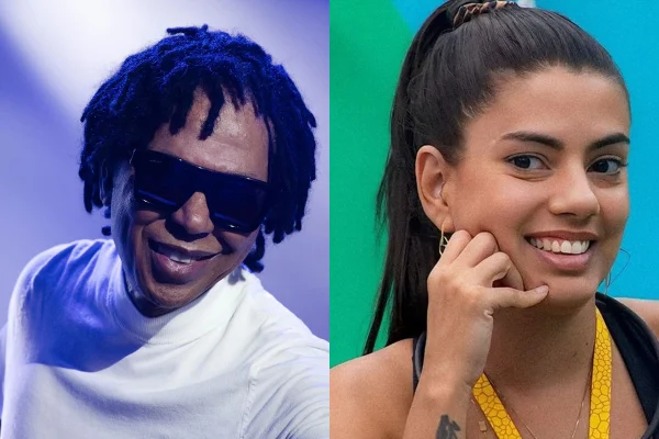 Montagem com fotos coloridas de Djavan e Fernanda - Metrópoles