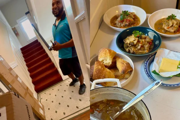 montagem colorida de fotos de Chef convida entregador da Amazon para jantar e vídeo viraliza