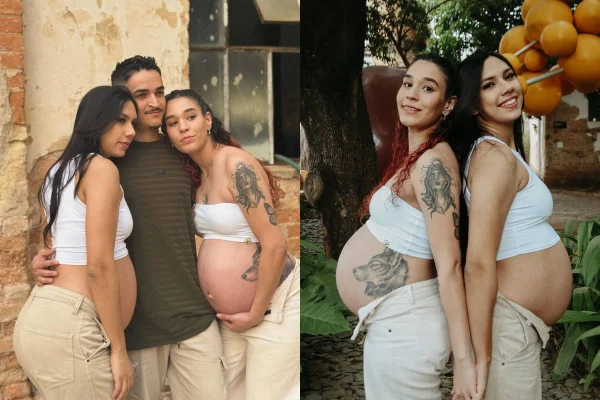 Bebês de Thaliny, Philippe e Júlia só vão poder ter o nome dos 3 pais após completarem um ano. Gravidez dupla foi celebrada pelo trisal - Metrópoles