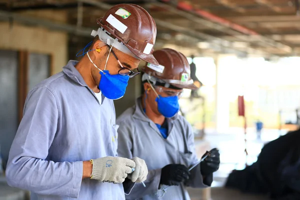 Foto colorida de trabalhadores da construção civil - Metrópoles