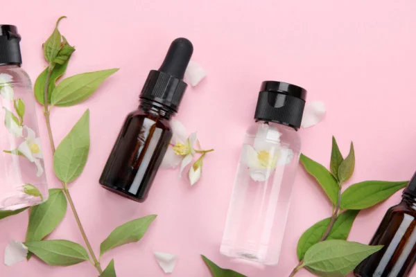 vidros de Óleos transparentes com folhas