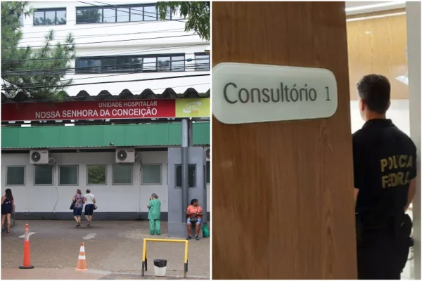 Imagem colorida, hospital e agentes da PF dentro de consultório - Metrópoles