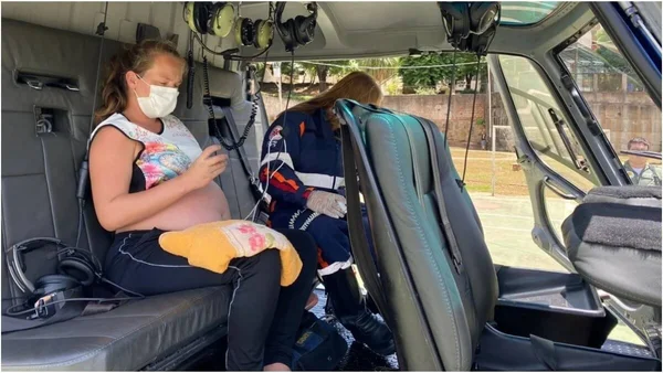 Como o deslocamento pela estrada não era possível, a mulher contou com o resgate do Helicóptero Pegasus da Polícia Militar
