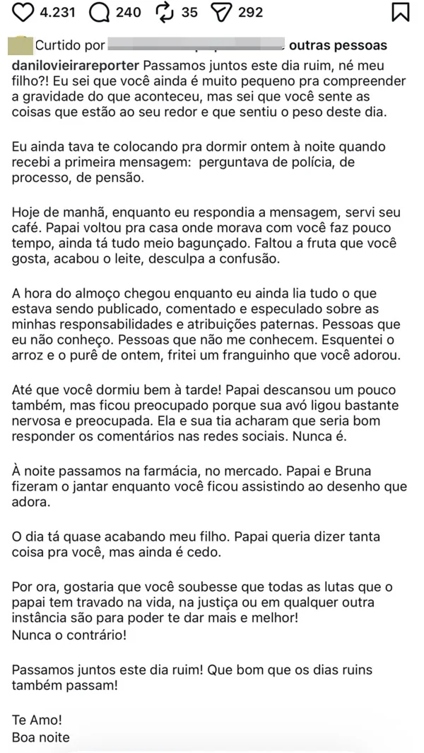 Danilo Vieira se declara ao filho após polêmica com a ex-mulher - destaque galeria Danilo Vieira se declara ao filho após polêmica com a ex-mulher - destaque galeria
