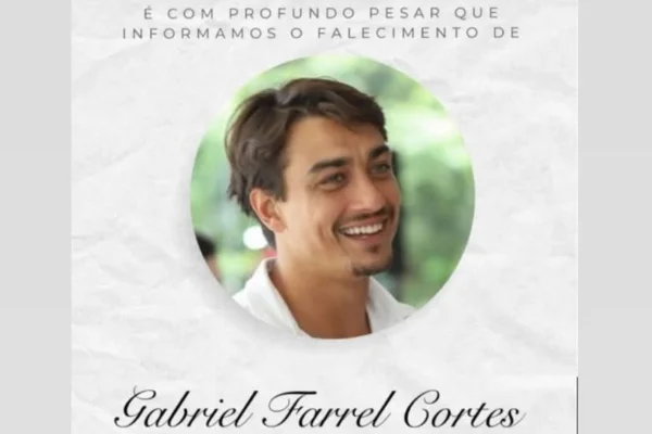 Foto de nota de falecimento do empresário Gabriel Farrel, morto em acidente de paraquedas no Rio de Janeiro