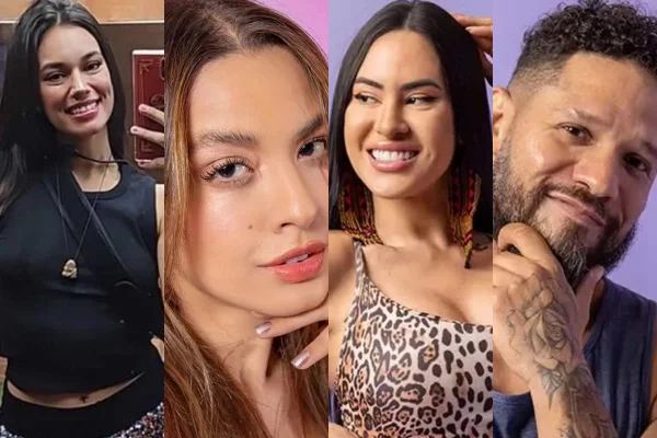 Montagem com fotos coloridades de Alane, Beatriz, Isabelle e Juninho, participantes do BBB 24 - Metrópoles