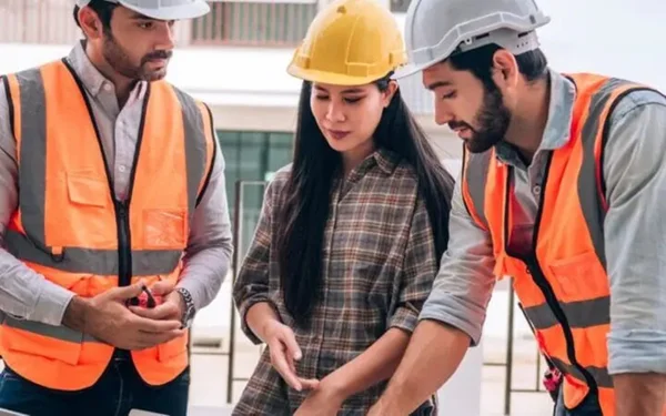 Imagem de três pessoas, com roupas caracteristicas de engenheiros - Metrópoles