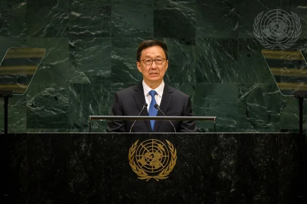 Imagem colorida do vice-presidente da China, Han Zheng na 81ª Assembleia da ONU