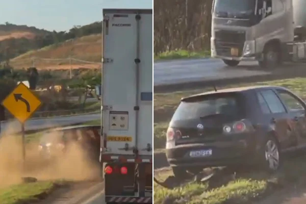 Briga de trânsito termina com carro empurrado por caminhão na BR-040