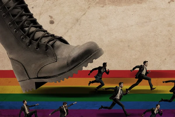 Imagem colorida de montagem com bota e arco-íris