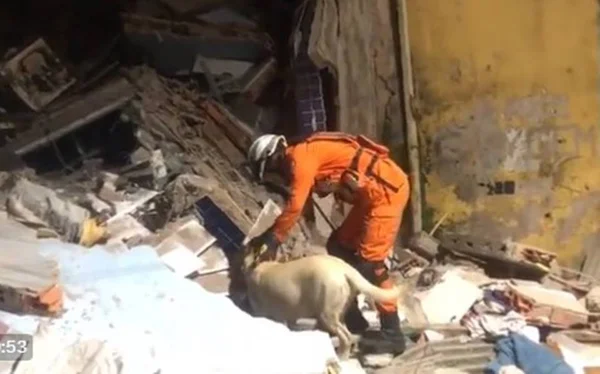 Imagem colorida de desabamento de prédio na Bahia