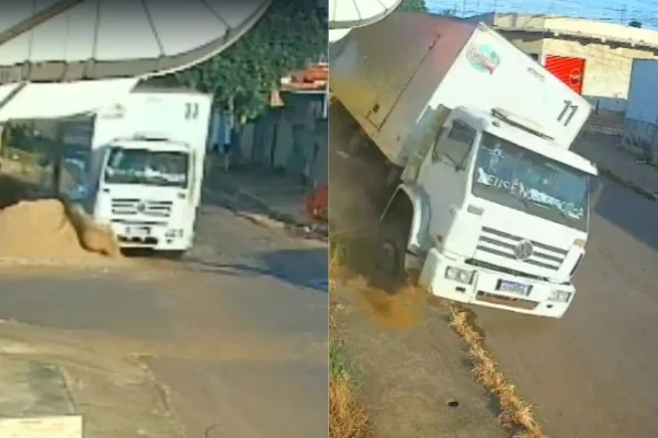 imagem colorida caminhão atinge bar goias