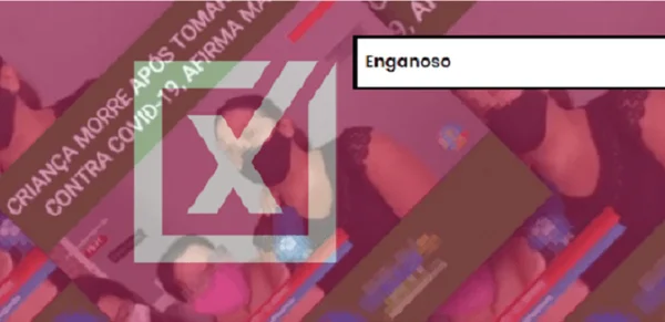 Captura de tela de publicação no Facebook com etiqueta que sinaliza conteúdo enganoso