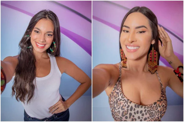 Montagem com fotos coloridas de Alane e Isabelle no BBB 24