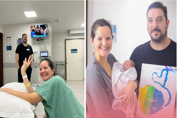 Imagem colorida de casal que deu a luz vendo Olímpiadas - Metrópoles