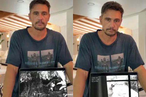 Montagem com fotos coloridas do ator James Franco