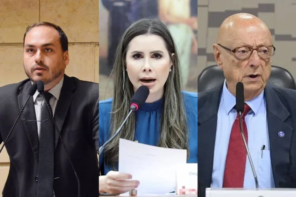 Imagem presmada de Carlos Bolsonaro, Carol de Toni e Esperidião Amin