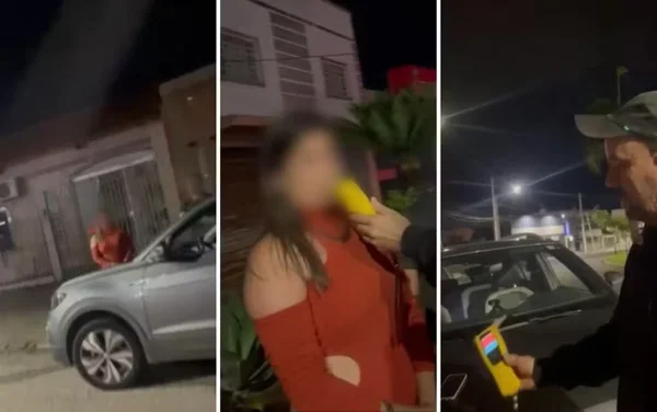 imagem colorida mulher tenta assoprar proprio bafometro anapolis