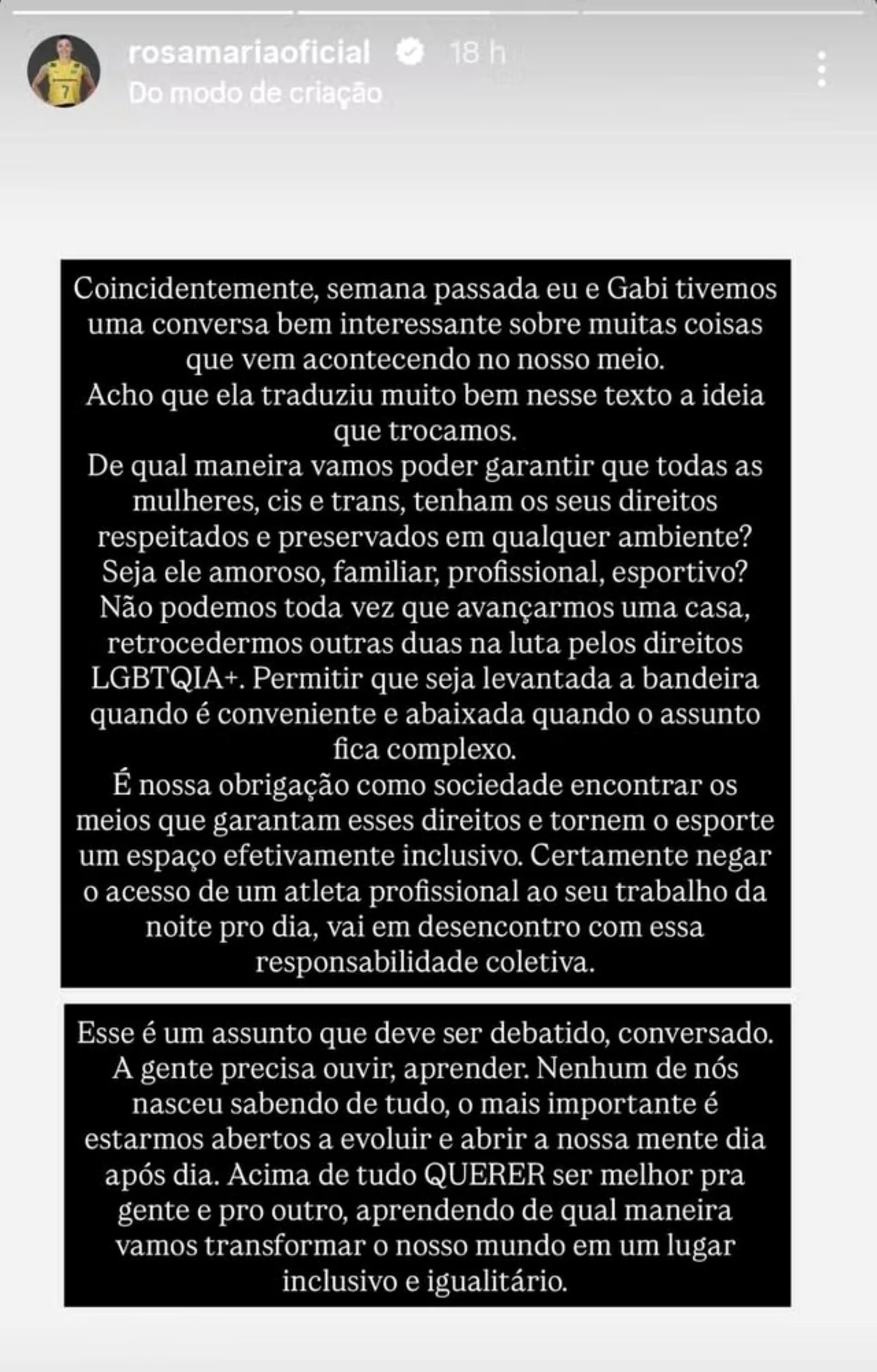 Rosamaria defende Tifanny após CBV vetar mulheres trans no vôlei - imagem 2 Rosamaria defende Tifanny após CBV vetar mulheres trans no vôlei - imagem 2