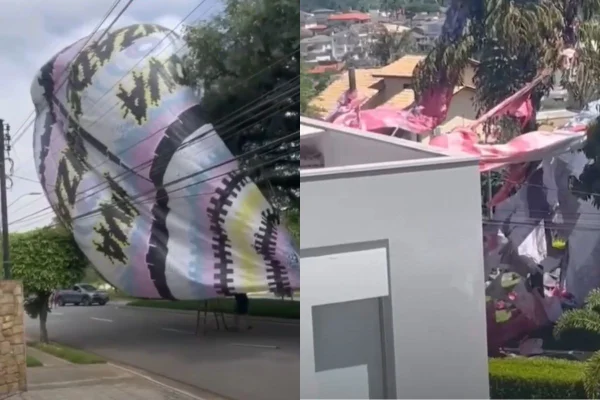 A queda do balão atingiu também a rede elétrica do condomínio, mas não houve falta de energia. Ninguém se feriu durante o ocorrido - Metrópoles