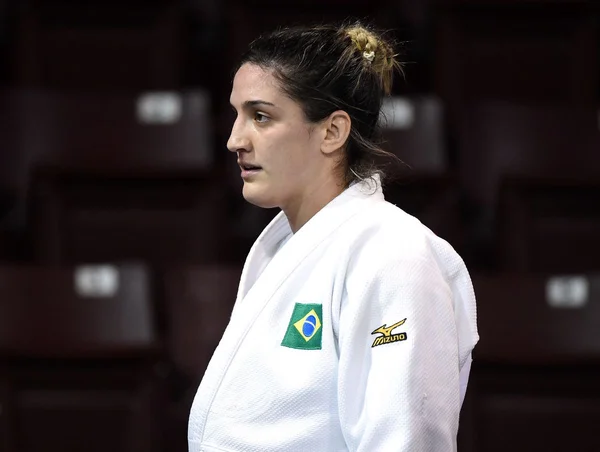 Mayra Aguiar do Brasil após sua partida contra Yalennis Castillo de Cuba no judô feminino até 78kg durante os jogos Pan-Americanos de 2015 no Mississauga Sports Centre em 14 de julho de 2015 em Toronto, Canadá