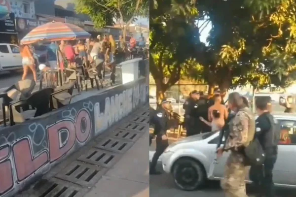 Montagem colorida de briga generalizada em Ceilândia