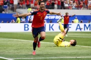 Merino comemora o gol da vitória da Espanha na Copa do Mundo