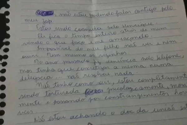 Mulher mantida em cárcere privado pelo marido pede ajuda em carta