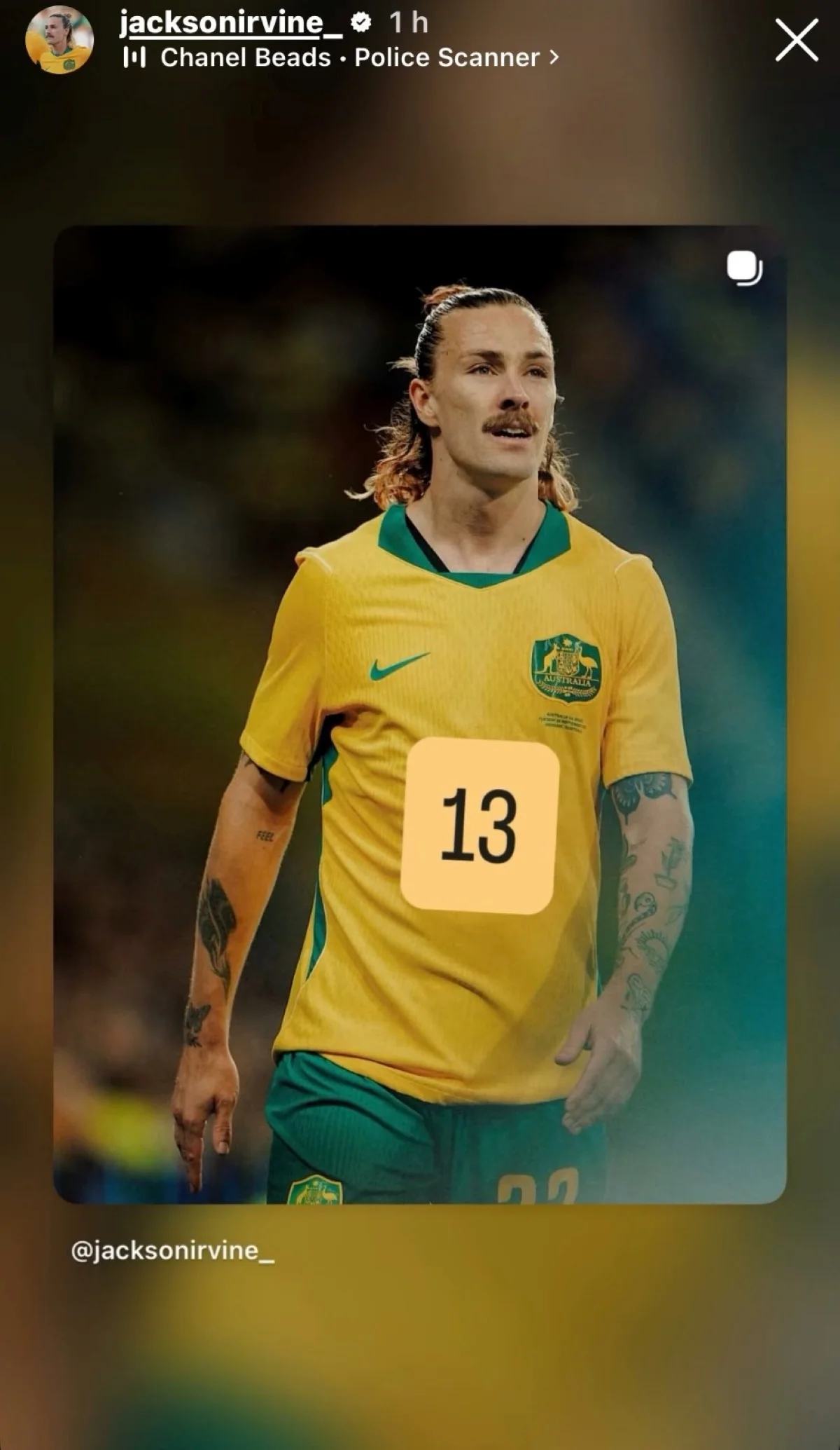 Jackson Irvine, da seleção australiana, publica imagem com número 13 Jackson Irvine, da seleção australiana, publica imagem com número 13