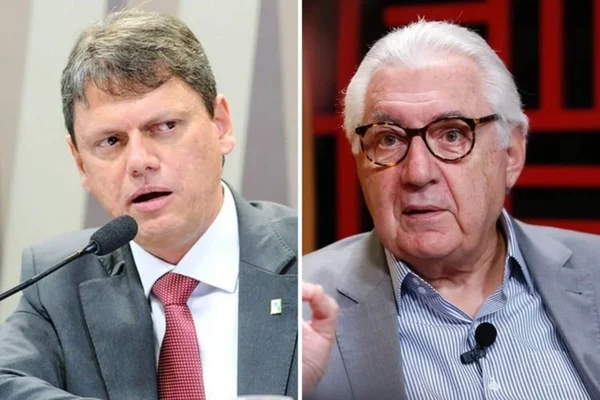 Montagem com fotos de Tarcísio de Freitas e de Guilherme Afif Domingos