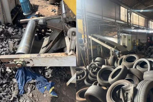 Homem fica preso em máquina de triturar pneus e morre no dia do aniversário
