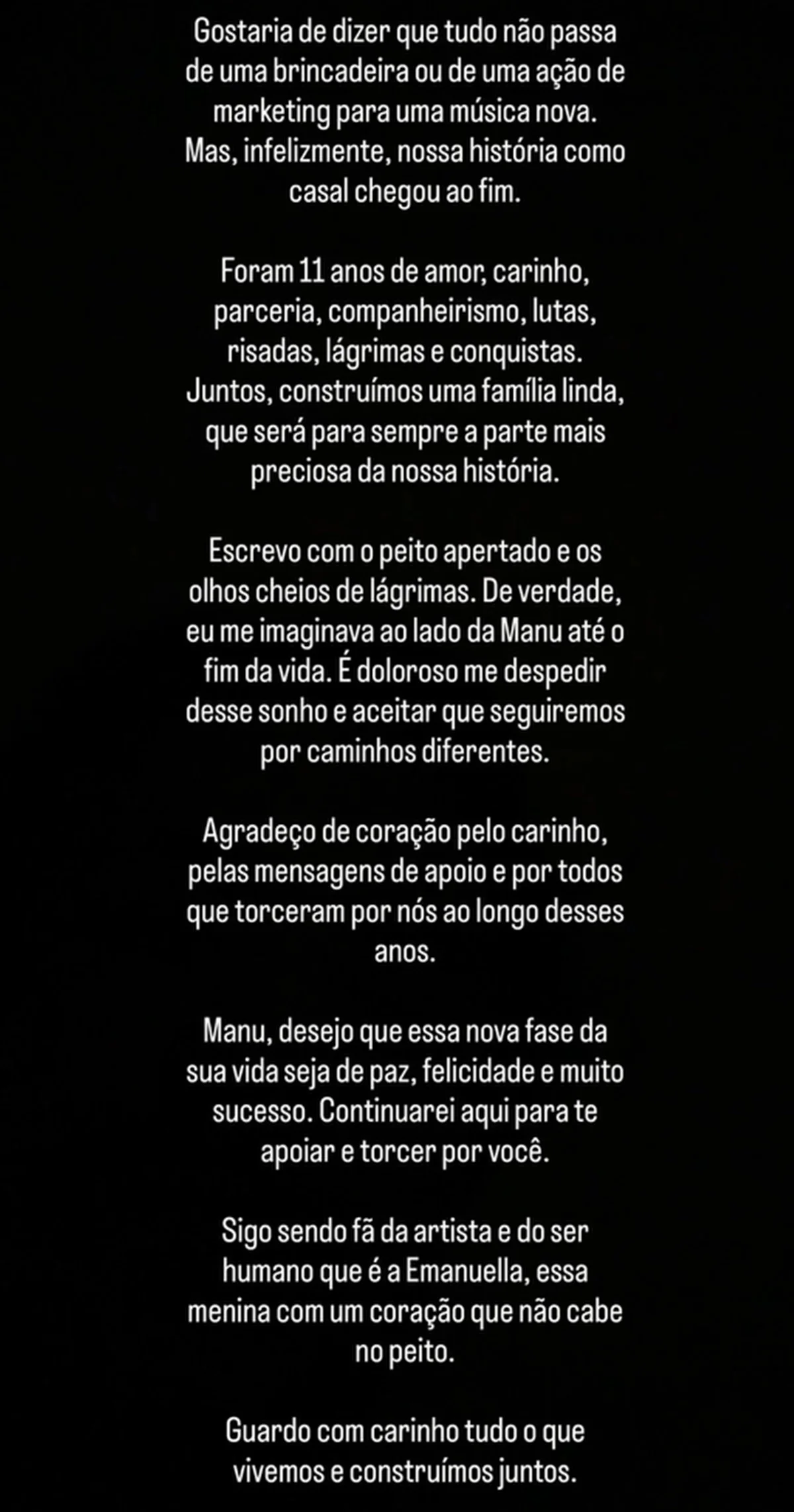 Texto do ex-marido de Manu Bahtidão sobre a separação Texto do ex-marido de Manu Bahtidão sobre a separação