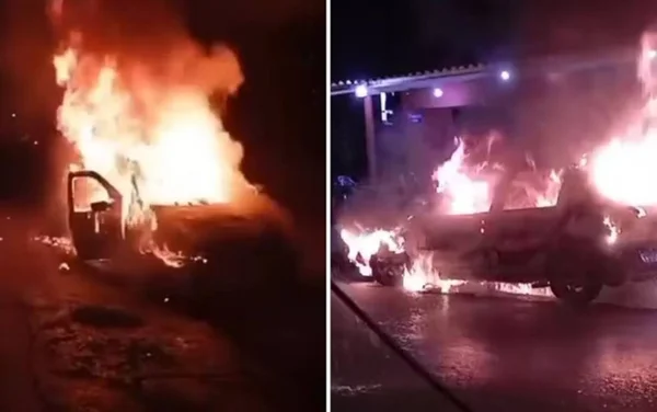 imagem colorida carro incendiado jatai