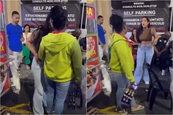 Foto colorida do momento em que mulher é vítima de injuria racial no rio - Metrópoles