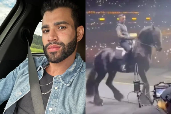 Montagem colorida de Gusttavo Lima e cavalo - Metrópoles