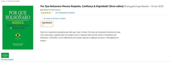 Livro Por Que Bolsonaro Merece Respeito gera ira de leitores na Amazon - destaque galeria Livro Por Que Bolsonaro Merece Respeito gera ira de leitores na Amazon - destaque galeria