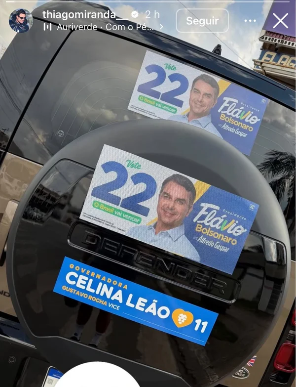 Publicitário ligado a Vorcaro estampa “adesivaço” de Flávio em carrão - destaque galeria Publicitário ligado a Vorcaro estampa “adesivaço” de Flávio em carrão - destaque galeria
