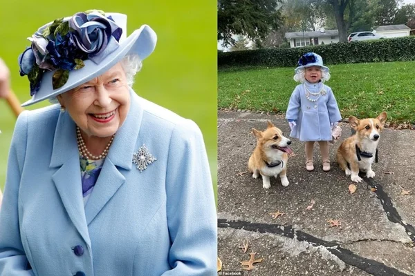 foto rainha elizabeth e criança vestida como ela