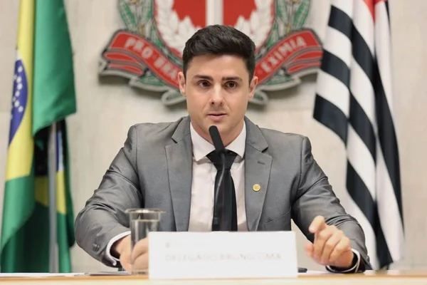 O Delegado Bruno Lima, do PP de São Paulo, durante sessão na Assembleia Legislativa de São Paulo (Alesp)
