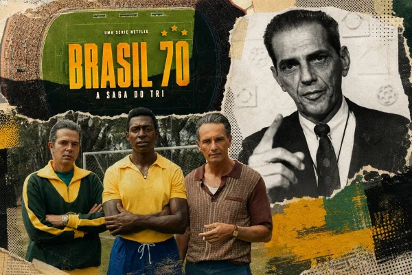 Imagem colorida mostra João Saldanha e Rodrigo Santoro - Metrópoles
