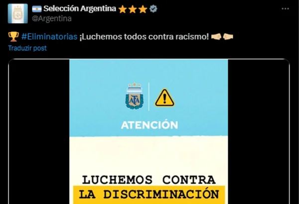 AFA publica mensagem contra racismo e torcedores respondem com macacos