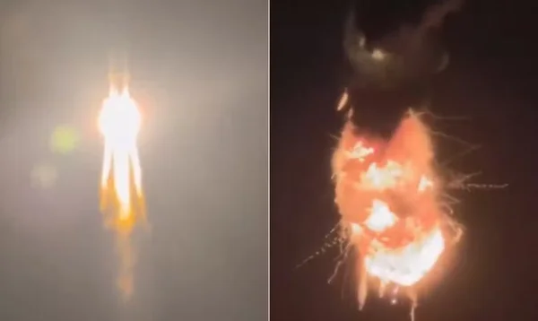 imagem colorida foguete chines explode após lançamento
