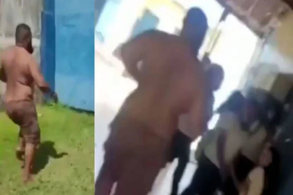 montagem com duas fotos coloridas de homem sem camisa correndo